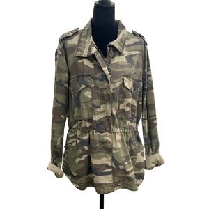 Blue Rain Camo Utility Jacket Womens Large Green Camouflage Military Field Coat